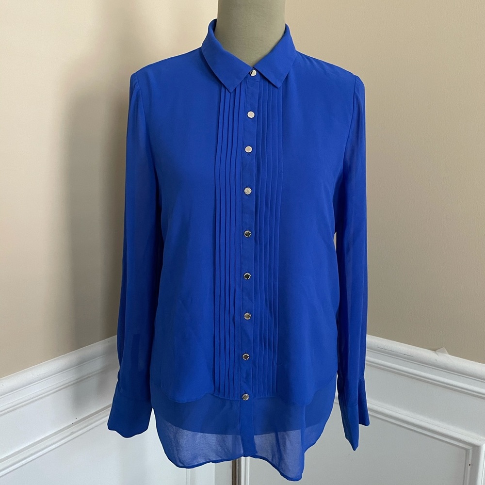 Karl Lagerfeld Blue Blouse Top Paris Sz M